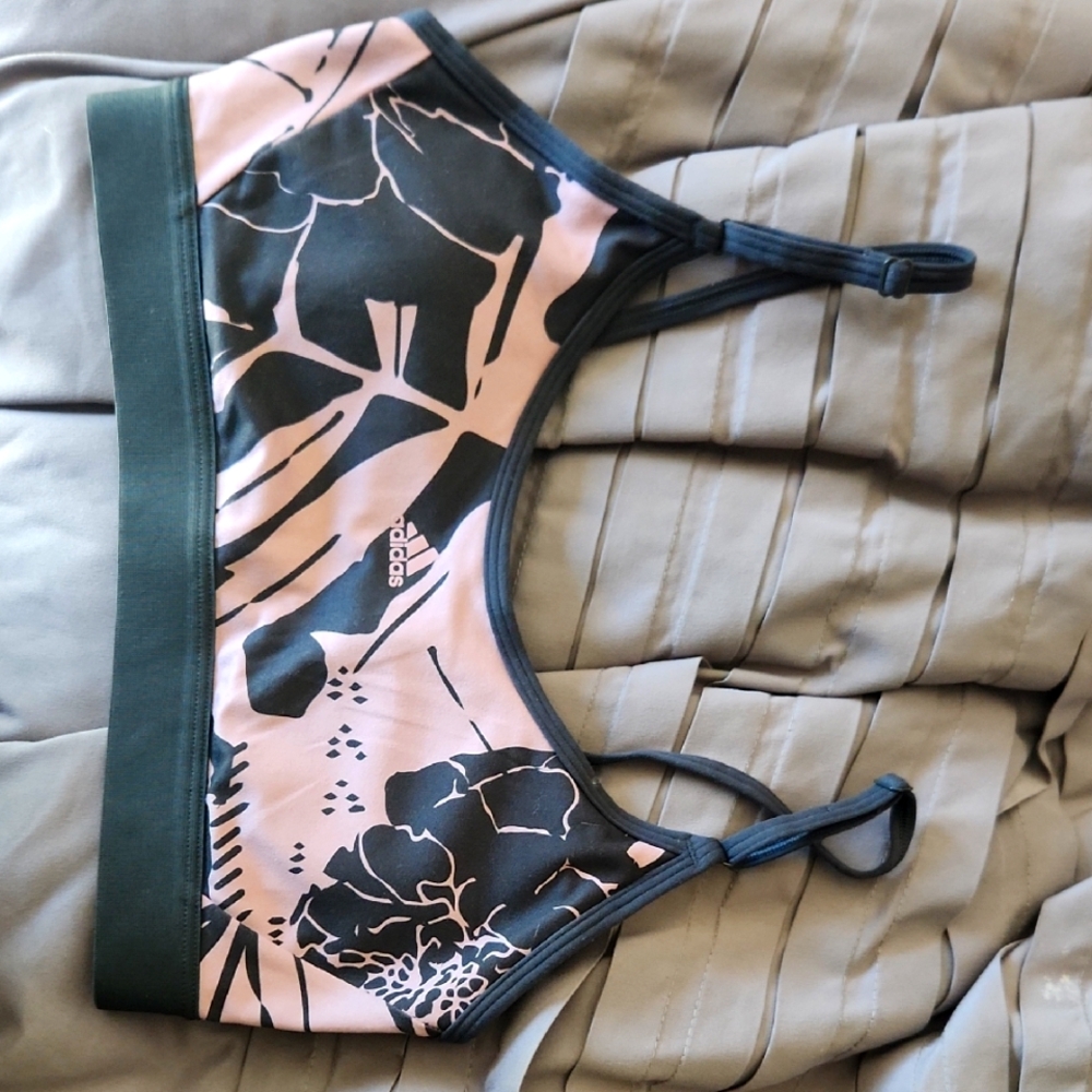 Adidas Pink and Black Geometric Sports Bra